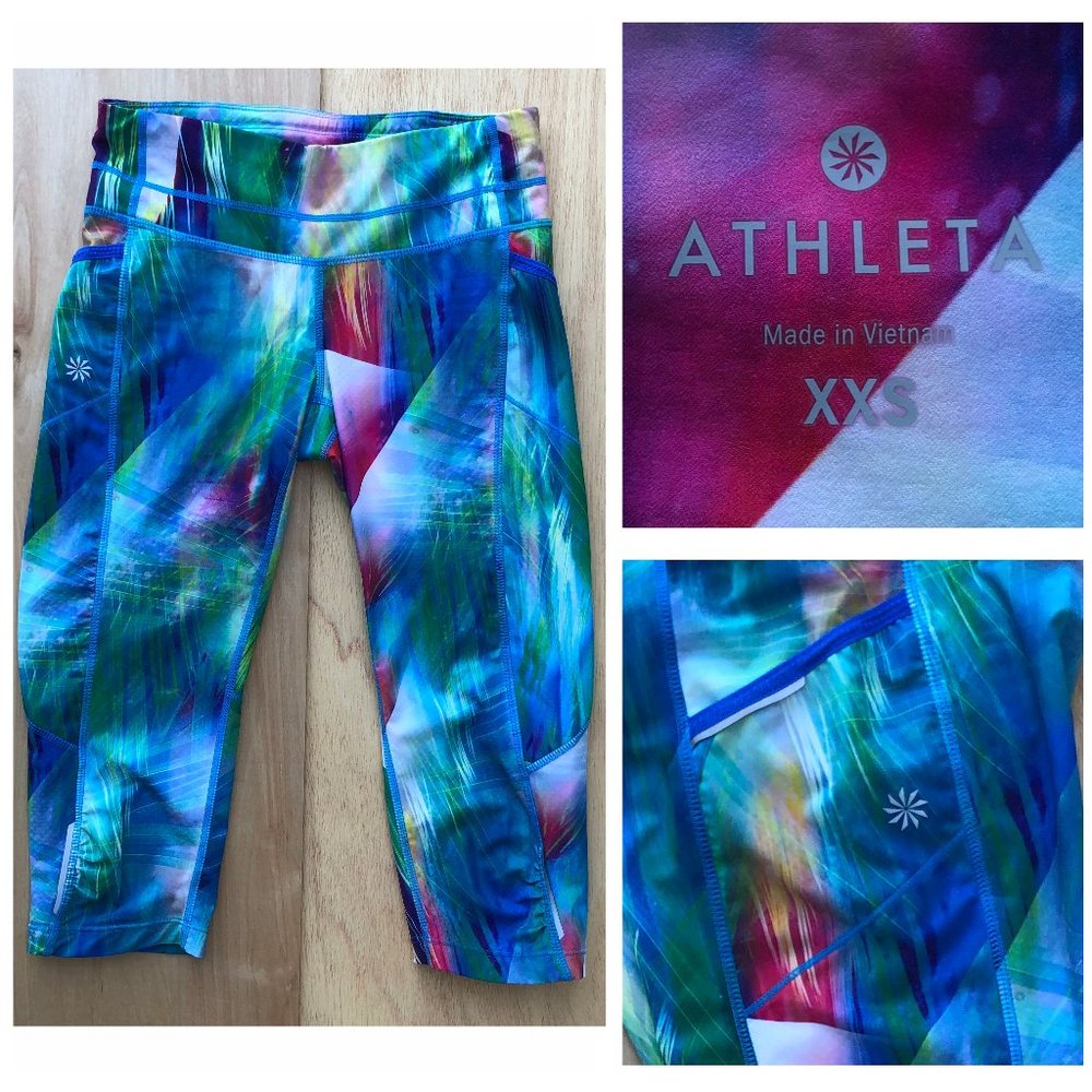 ATHLETA CAPRI Women’s Abstract Graphics Low Rise Yoga Gym Leggings sz XXS